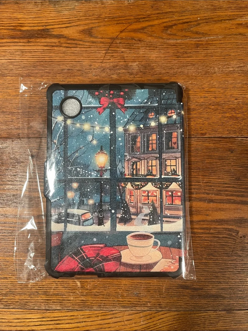 Festive Holiday Kobo Clara e-reader Cover - Winter Window Scene in Blue & Red